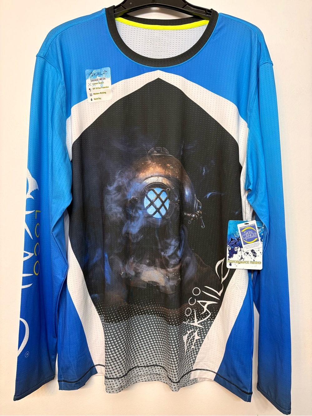 Men's Blue Long-Sleeve Graphic Shirt with Diver Helmet Print